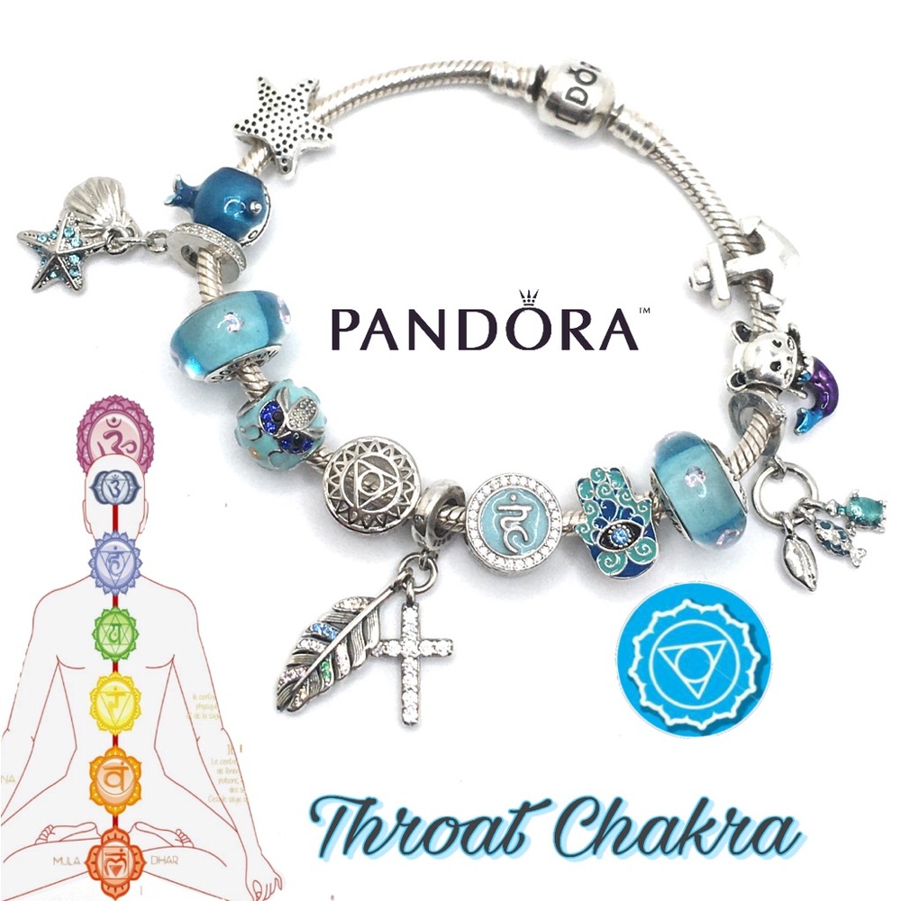 Authentic PANDORA Bracelet With x2 Pandora Beads ‘Nautical Vishudda Chakra’